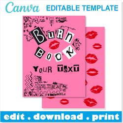 editable burn book canva template, burn book custom, burn book cover png, burn book png, personalized burn book cover