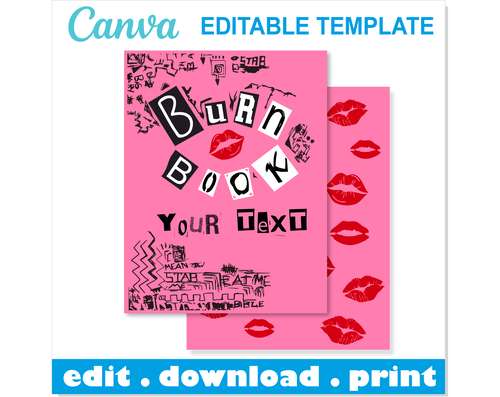 Editable Burn Book Canva Template, Burn Book Custom, Burn Book Cover png, Burn Book png, Personalized Burn Book Cover