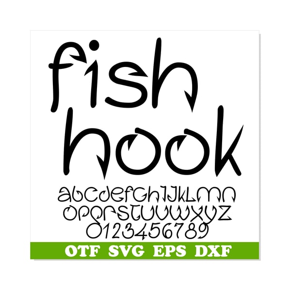 Fish Hook Font SVG TTF, Fishing Fish Hook font otf, Fishing | Inspire ...