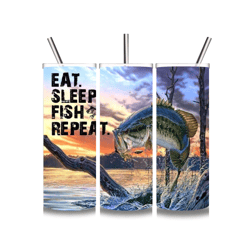 Fishing Insulated Tumbler - EAT SLEEP FISH Repeat 20 oz Metal Drink Cup - Stainless Steel Water Bottle Coffee Travel Mug
