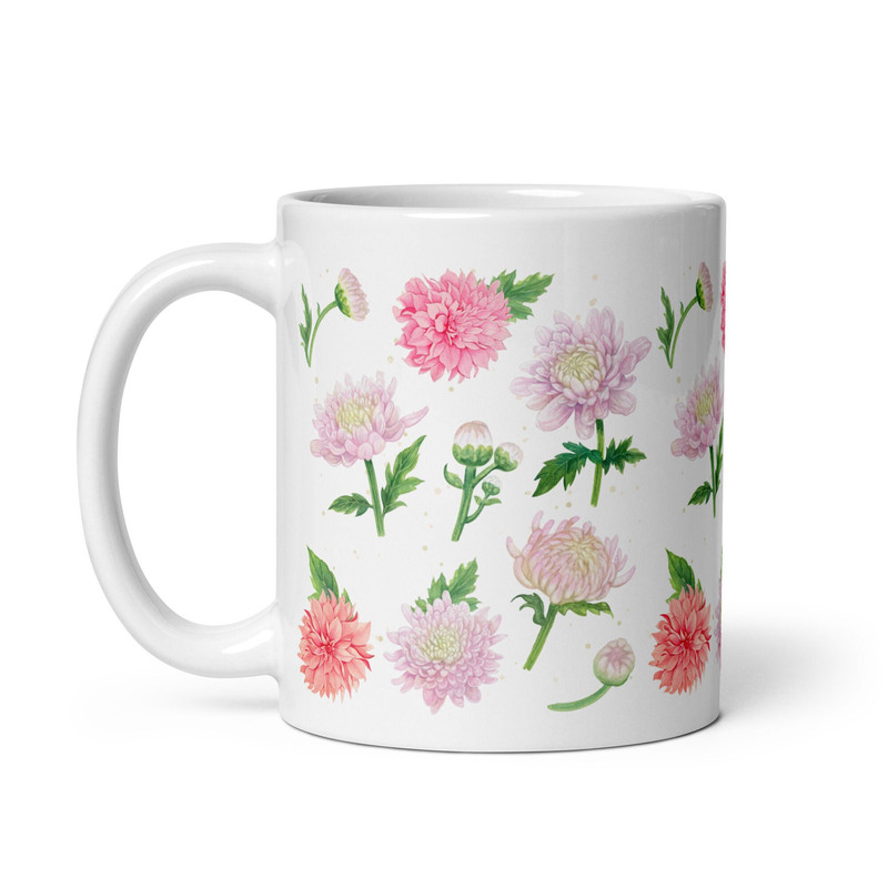 Chrysanthemum Mum Mug Flower November Birth Flower Mum Lover Garden Cottagecore Mug Boho Chic Flowers Pink Floral Gardener Birthday Gift.jpg
