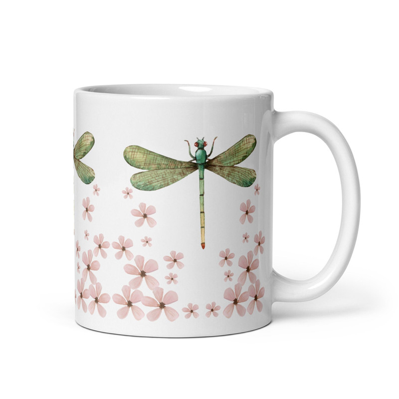 Dragonfly Mug, Flower, Nature Lover, Boho, Floral, Cottagecore, Tea, Coffee, Gardener, Inspire, Aesthetic, Normcore, Holiday, Birthday Gift.jpg