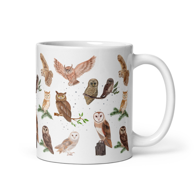 Owl Mug Woodland Great Horned Owl Barn Barred Screech Owls Forest Woods Goblincore Cottagecore Coffee Tea Nature Lover Gift Birthday Gift.jpg