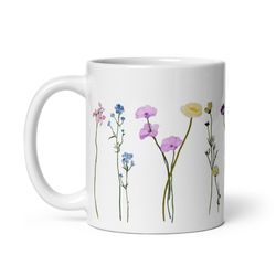 pressed flower mug cottagecore coffee mug, vintage botanical tea cup, floral, pastel floral, gardene