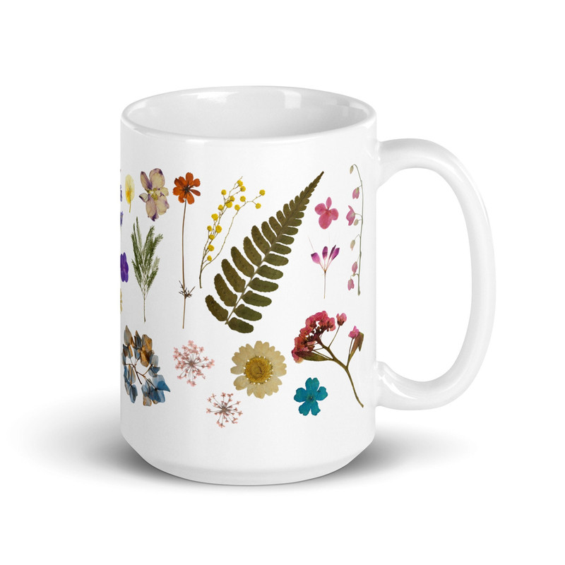 Pressed Flowers Style Mug Flower Lover Gift Fern Mug Dried Flower Lover Mug Cottagecore Tea Coffee Mug Holiday Pressed Flowers Birthday Gift.jpg