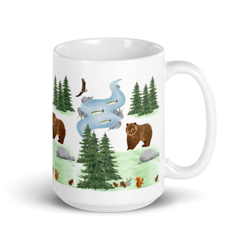 Woodland Mug Forest Lover Mug Woodland Animals Coffee Mug Pine Tree Cottagecore Naturecore Tea Mug Bear Squirrel Fish Eagle Mug.jpg