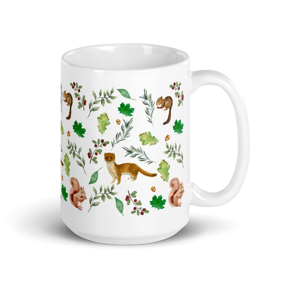 Woodland Mug Forest Nature Lover Gift Naturecore Cottagecore Coffee Mug Woodland Animals Weasel Chipmunk Squirrel Nature Gift.jpg