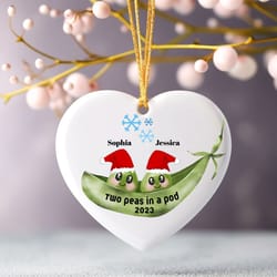 2 peas in a pod twin ornament, new twin boy girl christmas keepsake, baby's first christmas, twins f
