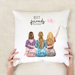 best friends gift, friendship, friends pillow, birthday gift for friends, bestie portrait, bff forev