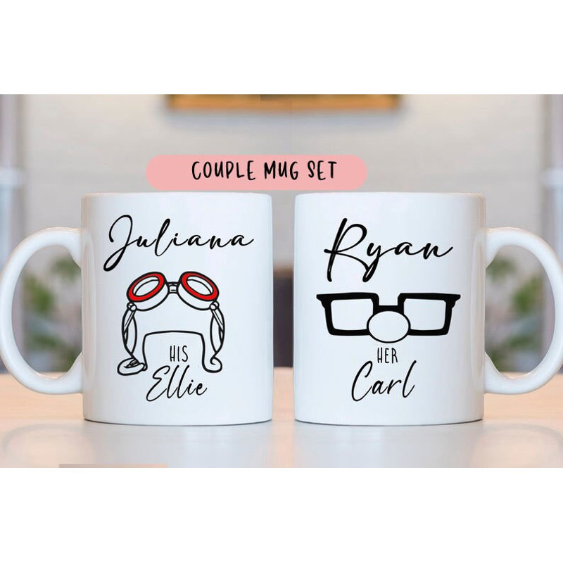 Carl and Ellie, Couple mugs, Bride groom Wedding gift, 1st Anniversary gift, Wife husband, Disney up, Personalized Love gift, Engagement w6 1.jpg