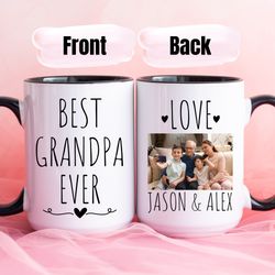 Best Grandpa Ever Coffee Mug, Personalized Photo Mug For Grandpa,Personalized with photo of Kids,Grandfather Mug With Pi