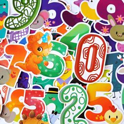48 PCS Children Funny Numbers Sticker Pack, Animals with Numbers Stickers, Cartoon Laptop Stickers, Graffiti Kids Decals