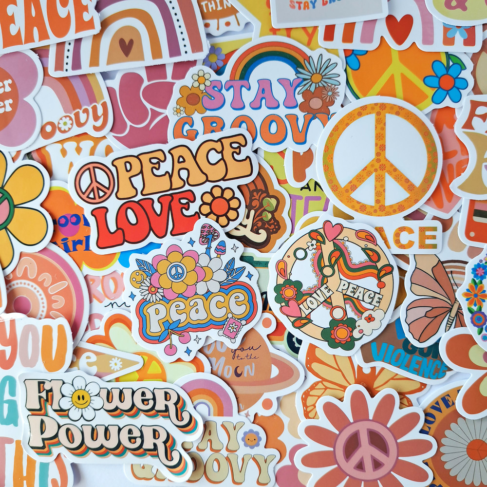 GroovyHippieStickerPackPeaceandLoveStickersPositiveVibesStickersLuggageDecalsBohoStick