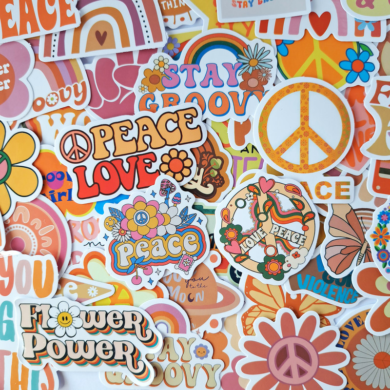 GroovyHippieStickerPackPeaceandLoveStickersPositiveVibesStickersLuggageDecalsBohoStick