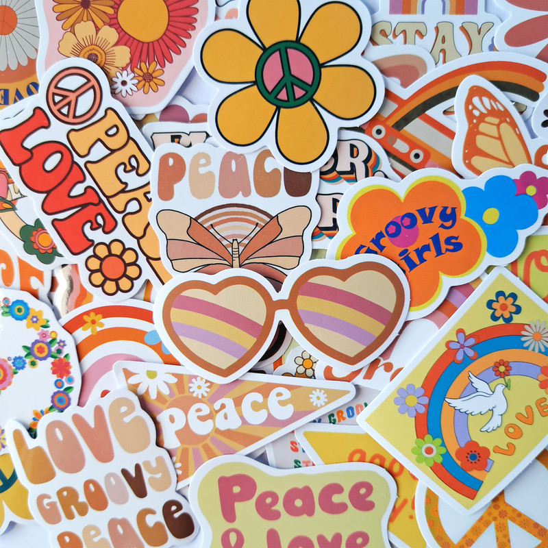 GroovyHippieStickerPackPeaceandLoveStickersPositiveVibesStickersLuggageDecalsBohoStick