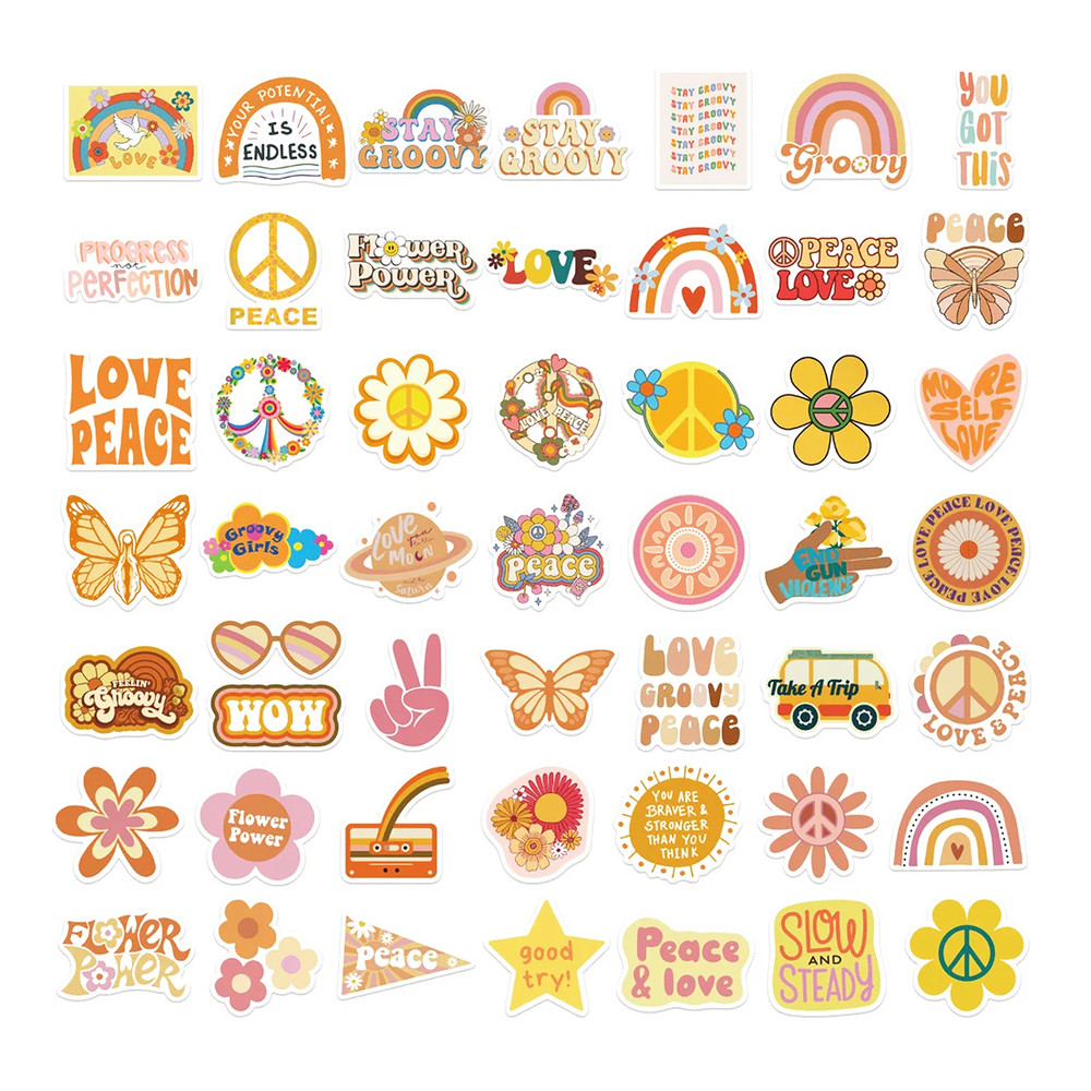 GroovyHippieStickerPackPeaceandLoveStickersPositiveVibesStickersLuggageDecalsBohoStick