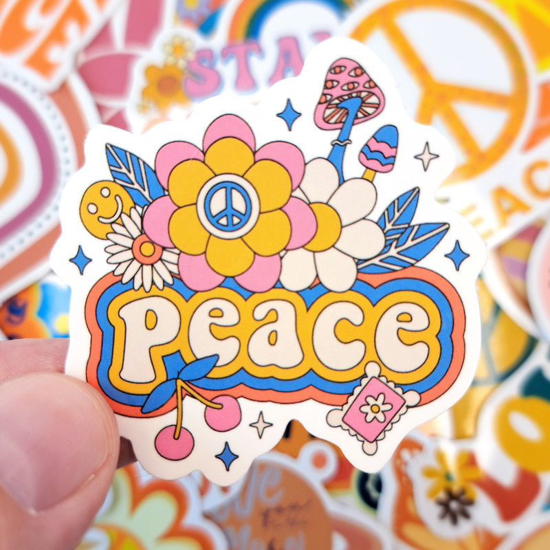 GroovyHippieStickerPackPeaceandLoveStickersPositiveVibesStickersLuggageDecalsBohoStick