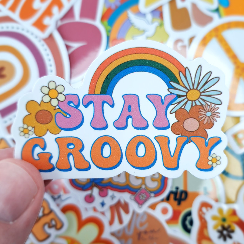 GroovyHippieStickerPackPeaceandLoveStickersPositiveVibesStickersLuggageDecalsBohoStick