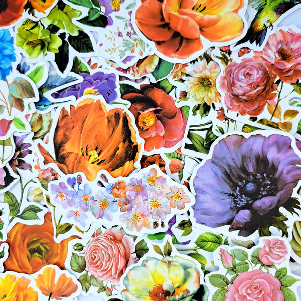 50 PCS Vintage Beautiful Flower Sticker Pack, Floral Garden | Inspire ...