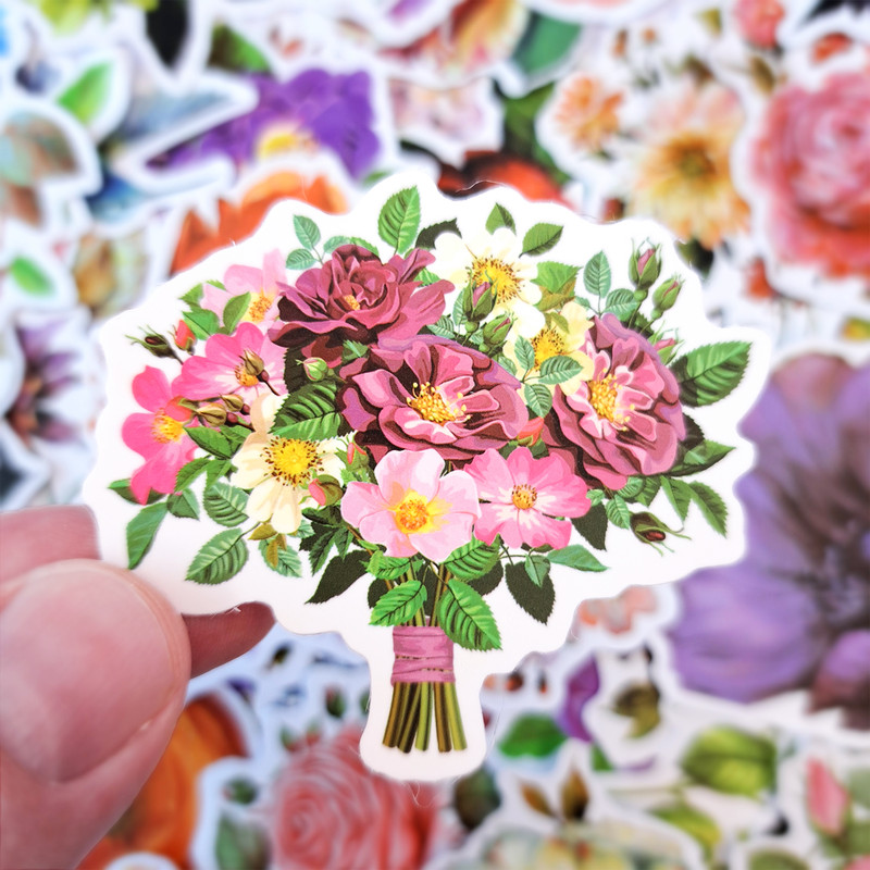 VintageBeautifulFlowerStickerPackFloralGardenStickersNaturecolorfulStickersFloristDecor