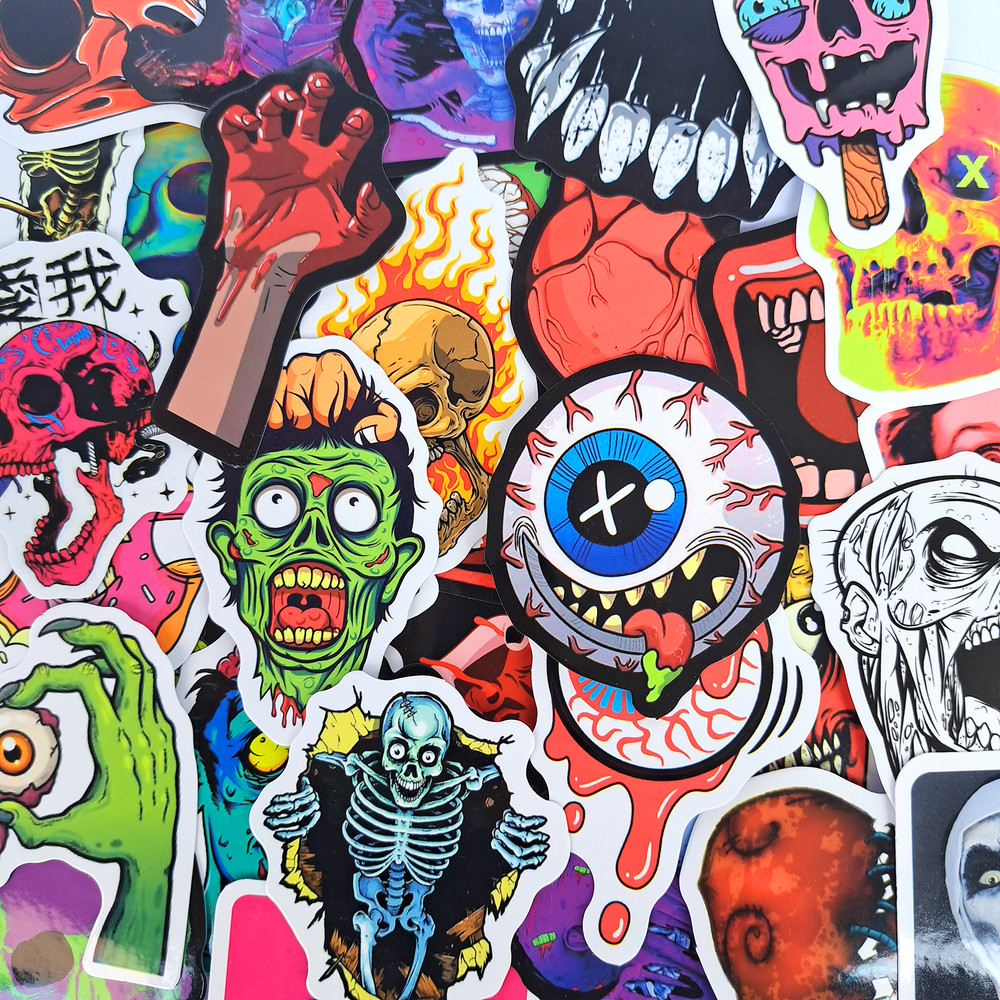 50 PCS Halloween Zombie Sticker Pack Horror Skull Stickers Scary Halloween Stickers Halloween Horror