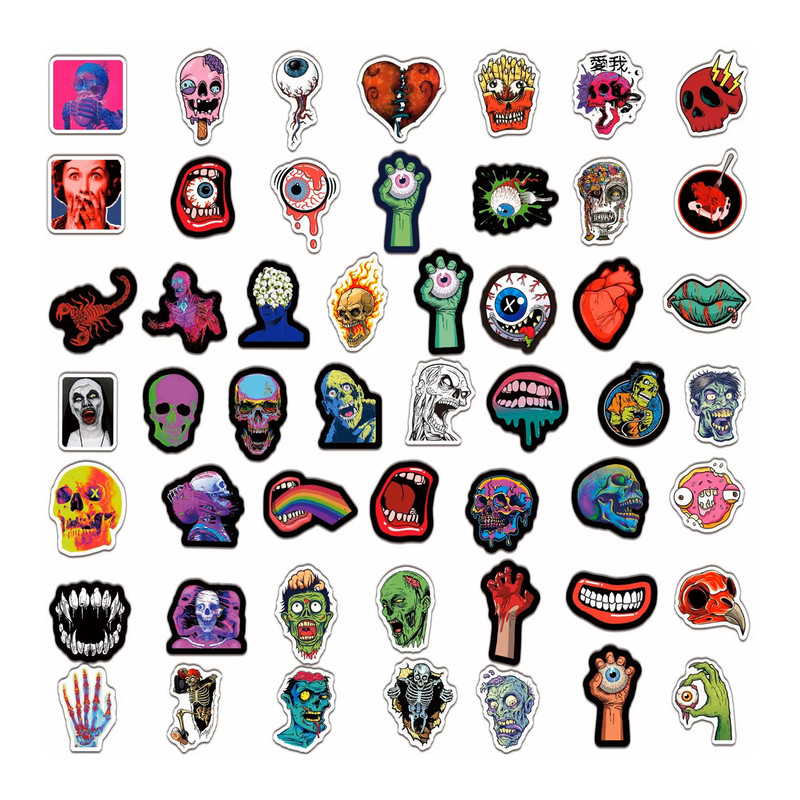 50 PCS Halloween Zombie Sticker Pack Horror Skull Stickers Scary Halloween Stickers Halloween Horror