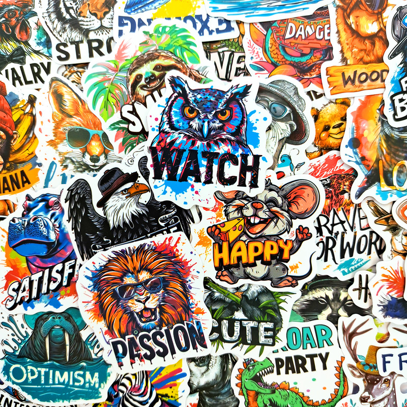 50 PCS Motivational Words Animals Sticker Pack Inspirational Stickers Positive Stickers Cartoon Teen