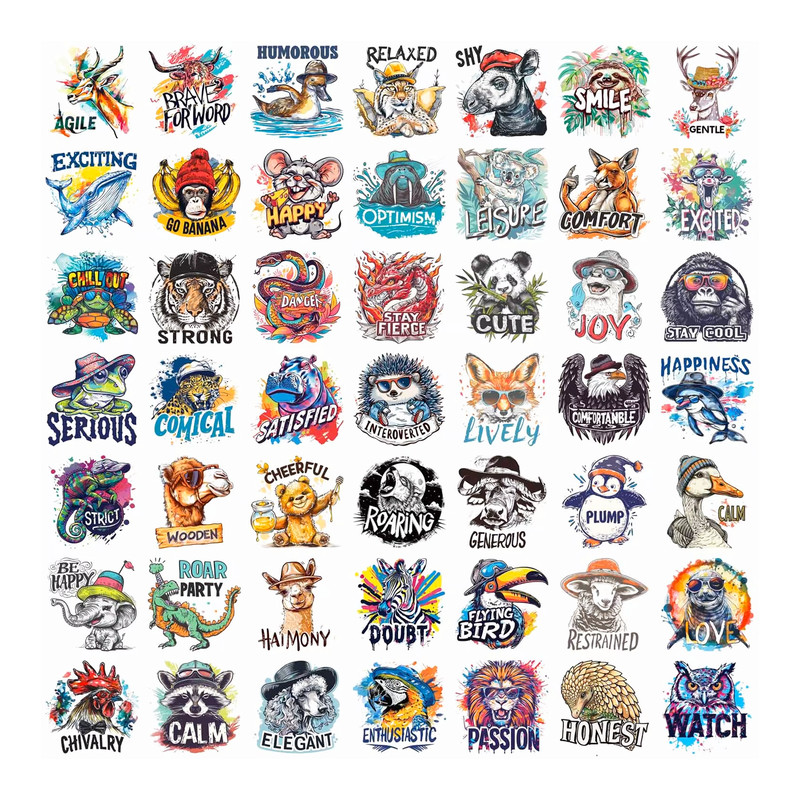 50 PCS Motivational Words Animals Sticker Pack Inspirational Stickers Positive Stickers Cartoon Teen