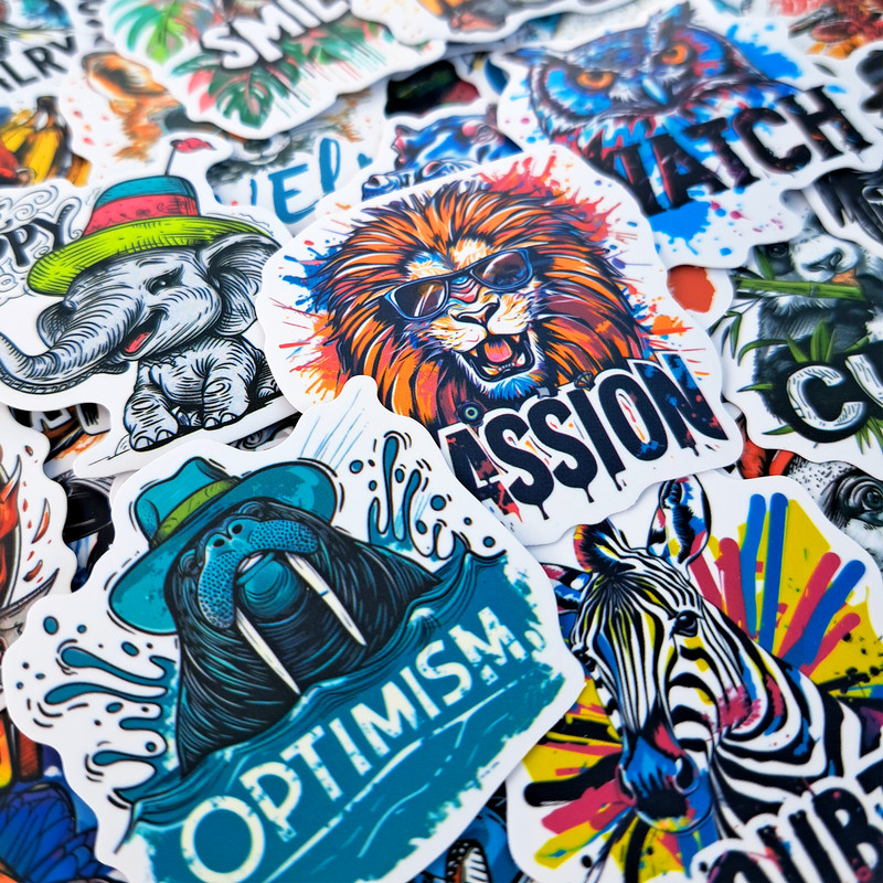 50 PCS Motivational Words Animals Sticker Pack Inspirational Stickers Positive Stickers Cartoon Teen