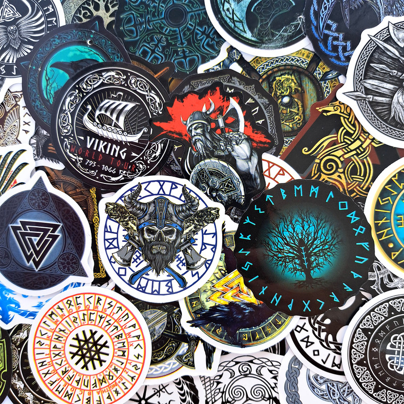 50 PCS Norse Viking Sticker Pack Viking Runes Stickers Viking Helmet Stickers Norse Compass Stickers