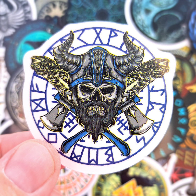 50 PCS Norse Viking Sticker Pack Viking Runes Stickers Viking Helmet Stickers Norse Compass Stickers