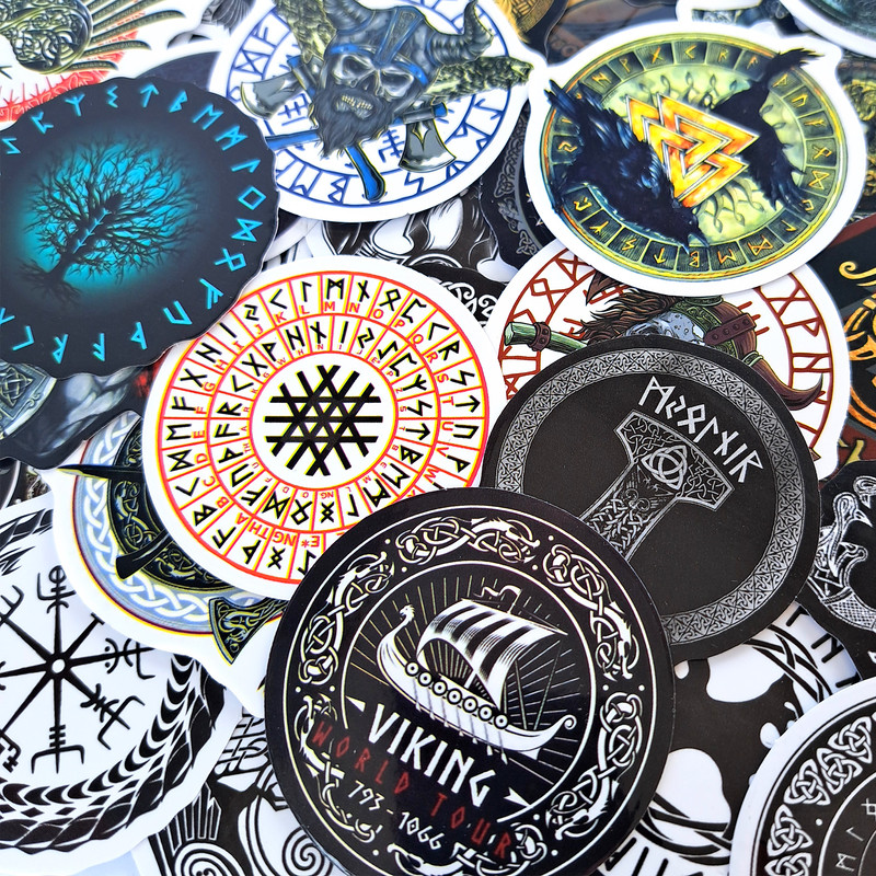 50 PCS Norse Viking Sticker Pack Viking Runes Stickers Viking Helmet Stickers Norse Compass Stickers