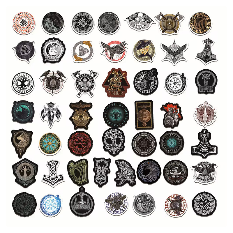 50 PCS Norse Viking Sticker Pack Viking Runes Stickers Viking Helmet Stickers Norse Compass Stickers