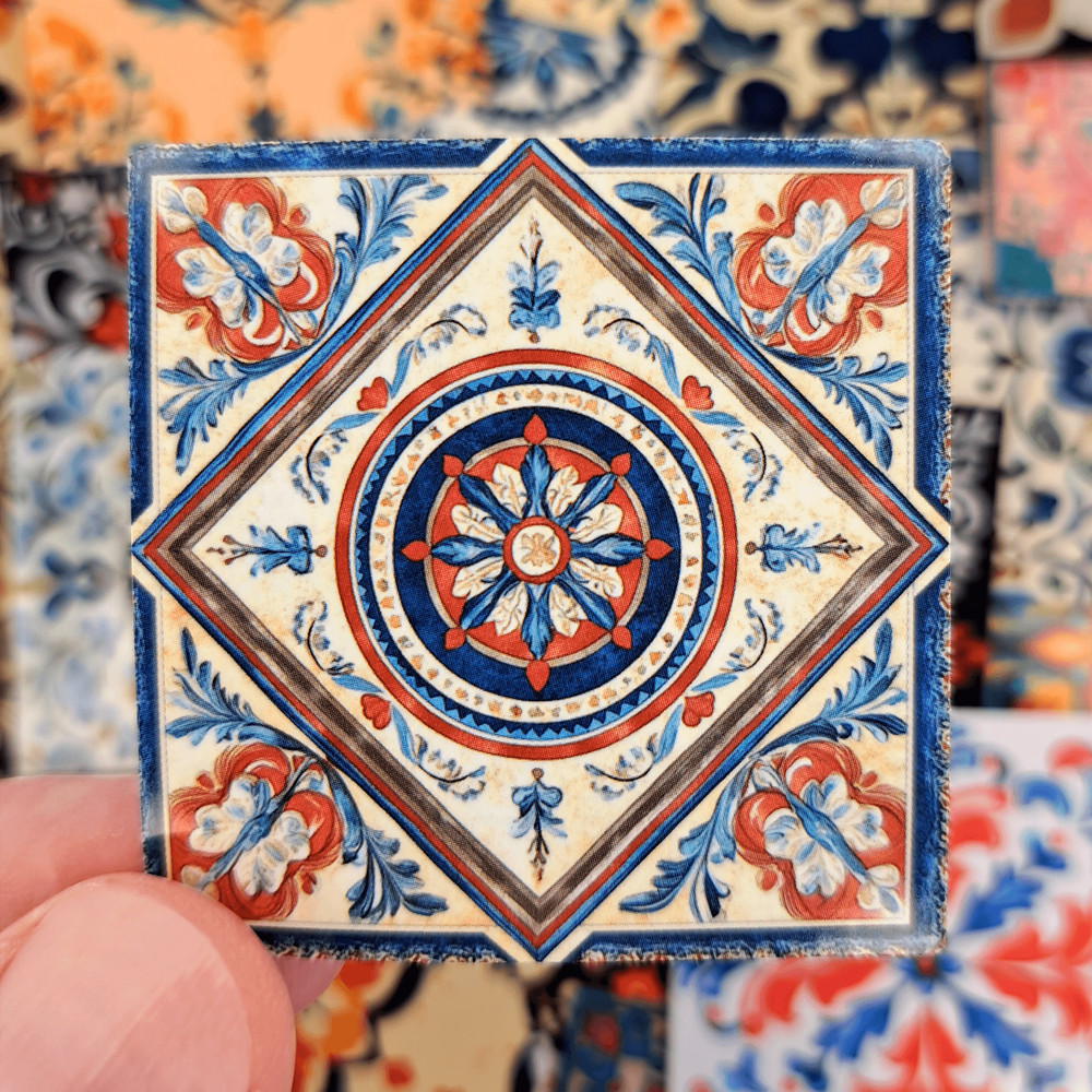 50 PCS Mosaic Tiles Sticker Pack Mexican Tile Stickers Talavera Tile Backsplash Stickers Flowers Ti