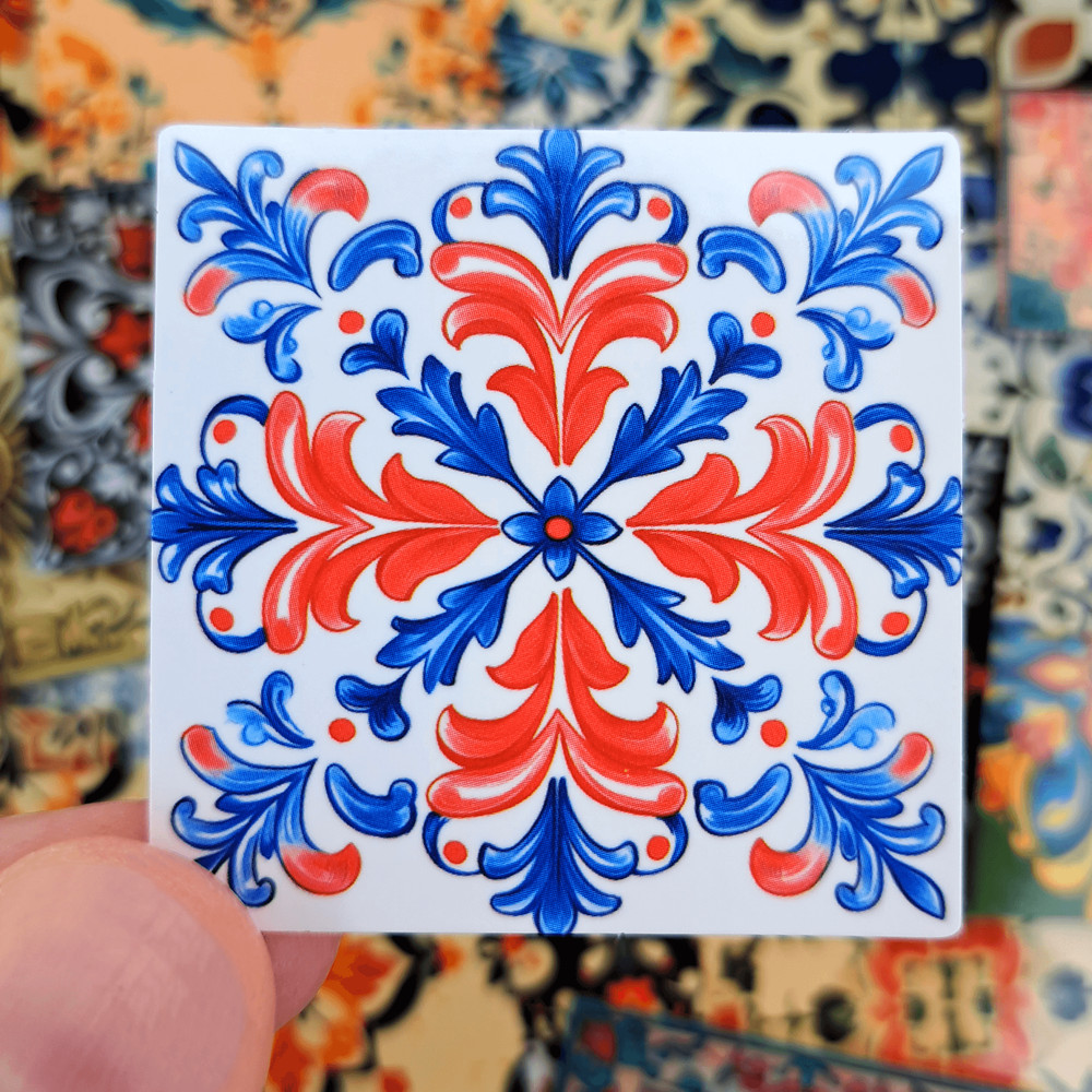 50 PCS Mosaic Tiles Sticker Pack Mexican Tile Stickers Talavera Tile Backsplash Stickers Flowers Ti