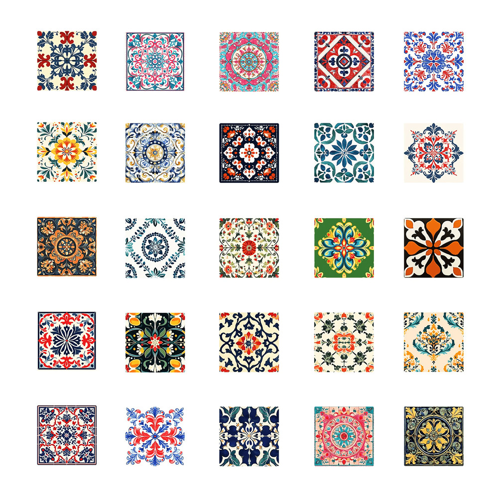 50 PCS Mosaic Tiles Sticker Pack Mexican Tile Stickers Talavera Tile Backsplash Stickers Flowers Ti