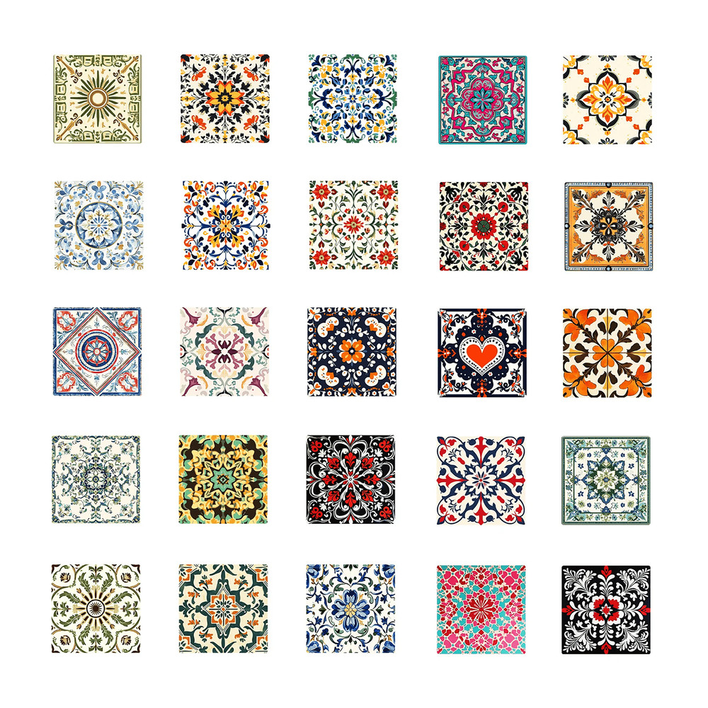 50 PCS Mosaic Tiles Sticker Pack Mexican Tile Stickers Talavera Tile Backsplash Stickers Flowers Ti