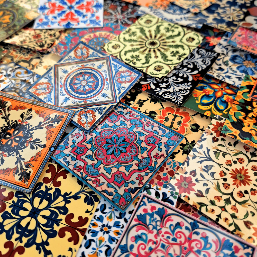 50 PCS Mosaic Tiles Sticker Pack Mexican Tile Stickers Talavera Tile Backsplash Stickers Flowers Ti