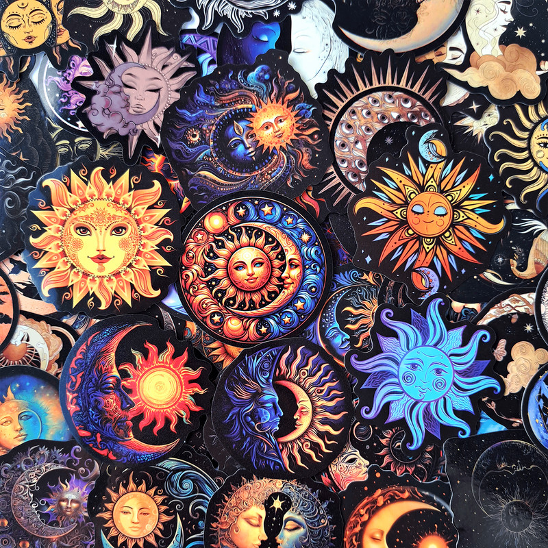 50 PCS Celestial Sun And Moon Sticker Pack Art Aesthetic Stickers Galaxy Stars Stickers Astronomy S