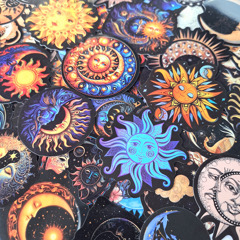 50 PCS Celestial Sun And Moon Sticker Pack Art Aesthetic Stickers Galaxy Stars Stickers Astronomy S