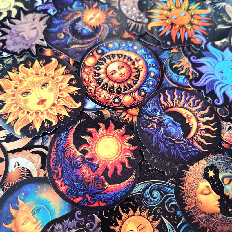 50 PCS Celestial Sun And Moon Sticker Pack Art Aesthetic Stickers Galaxy Stars Stickers Astronomy S