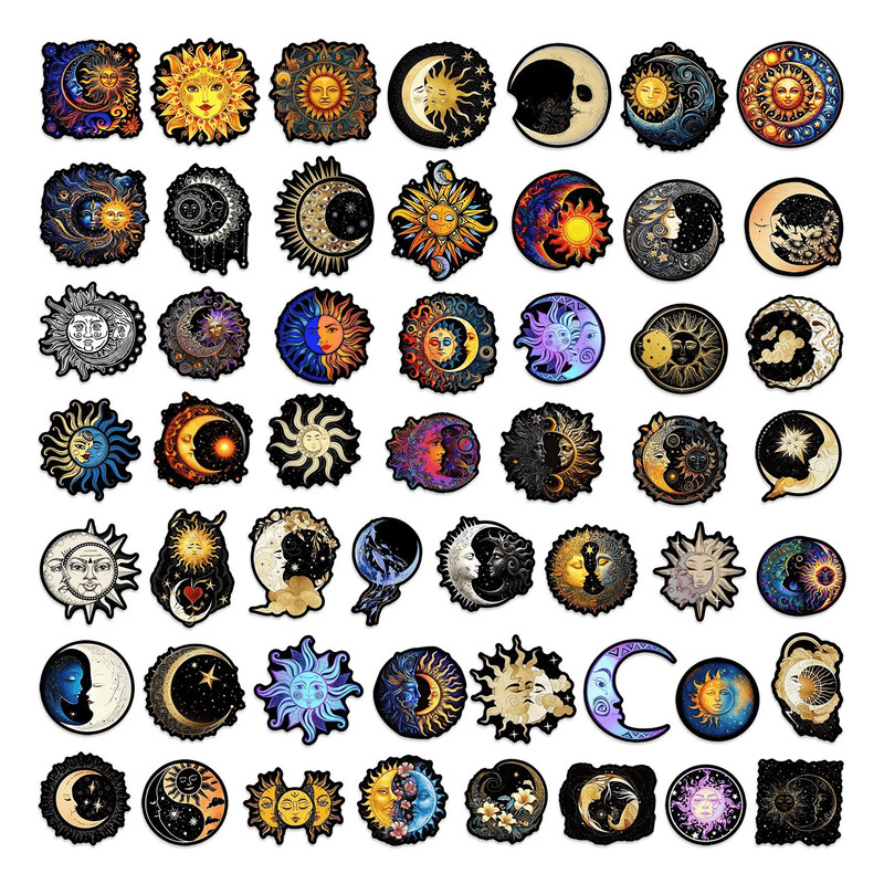 50 PCS Celestial Sun And Moon Sticker Pack Art Aesthetic Stickers Galaxy Stars Stickers Astronomy S