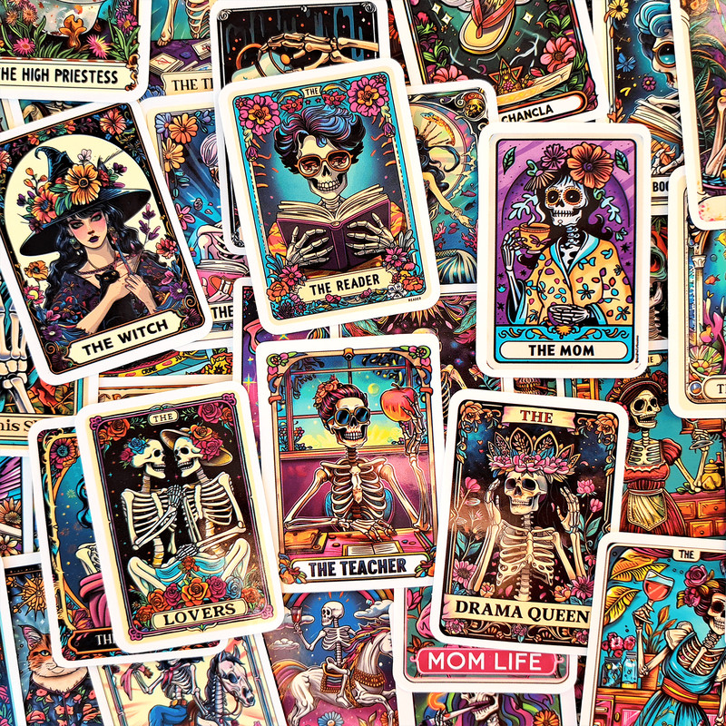 50 PCS Skeleton Tarot Cards Sticker Pack Funny Tarot Cards Stickers Sarcastic Skeleton Stickers Wom