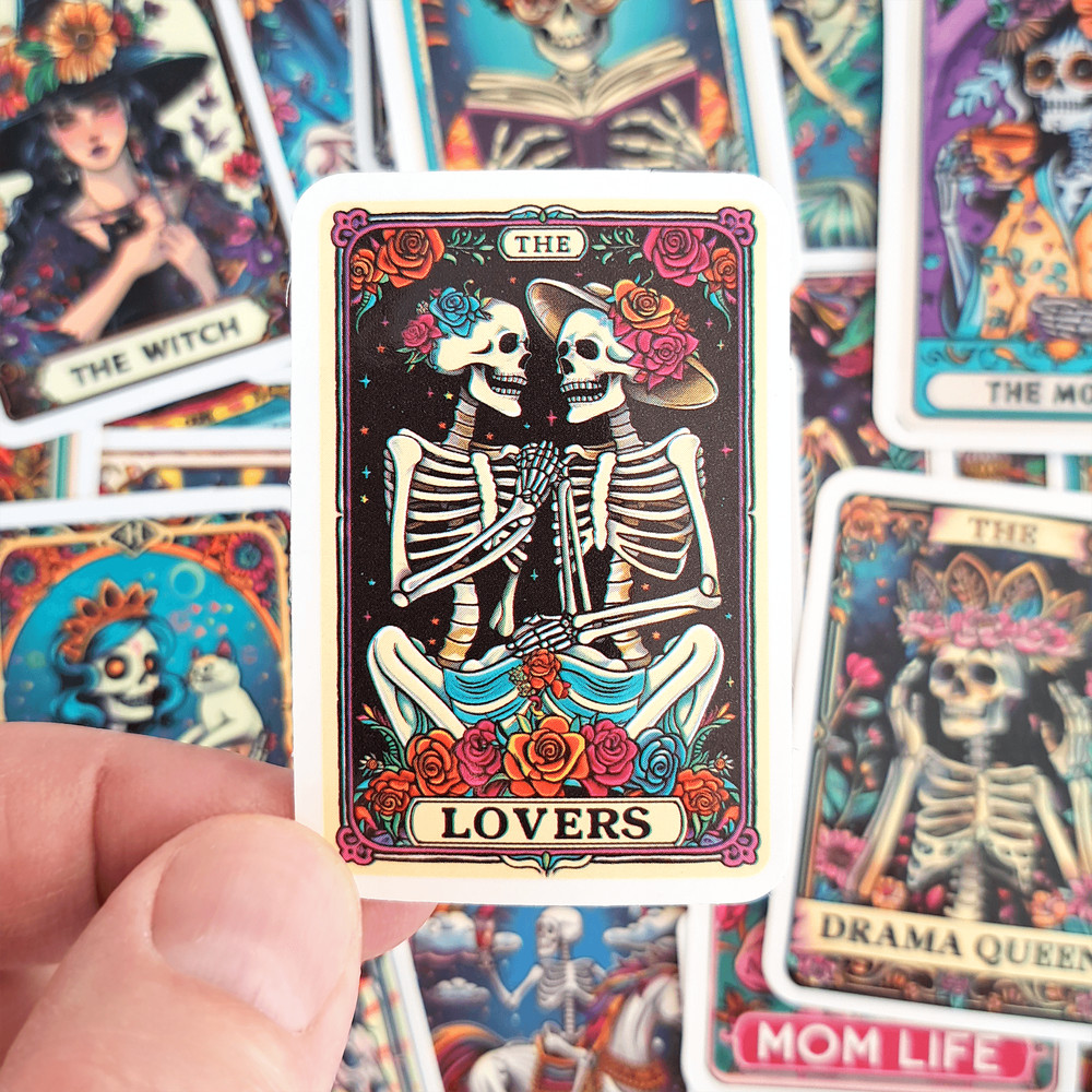 50 PCS Skeleton Tarot Cards Sticker Pack Funny Tarot Cards Stickers Sarcastic Skeleton Stickers Wom