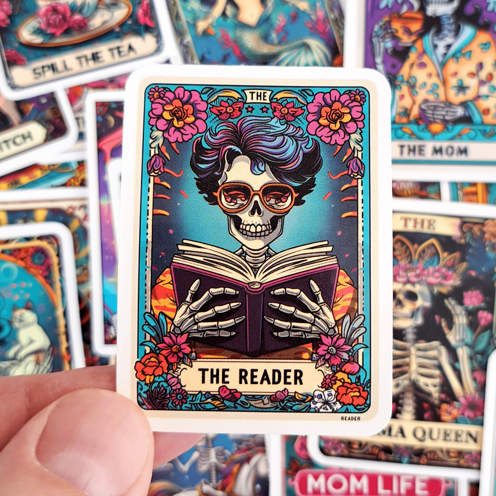 50 PCS Skeleton Tarot Cards Sticker Pack Funny Tarot Cards Stickers Sarcastic Skeleton Stickers Wom