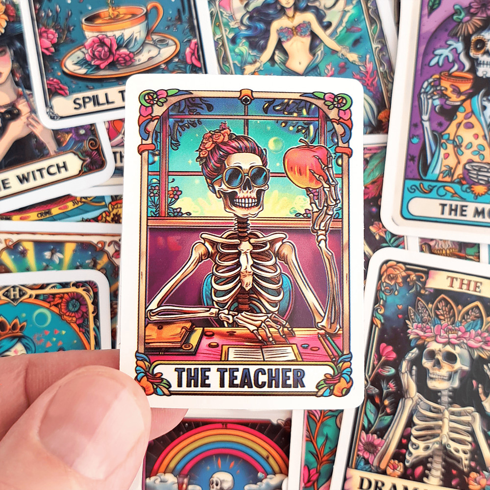 50 PCS Skeleton Tarot Cards Sticker Pack Funny Tarot Cards Stickers Sarcastic Skeleton Stickers Wom