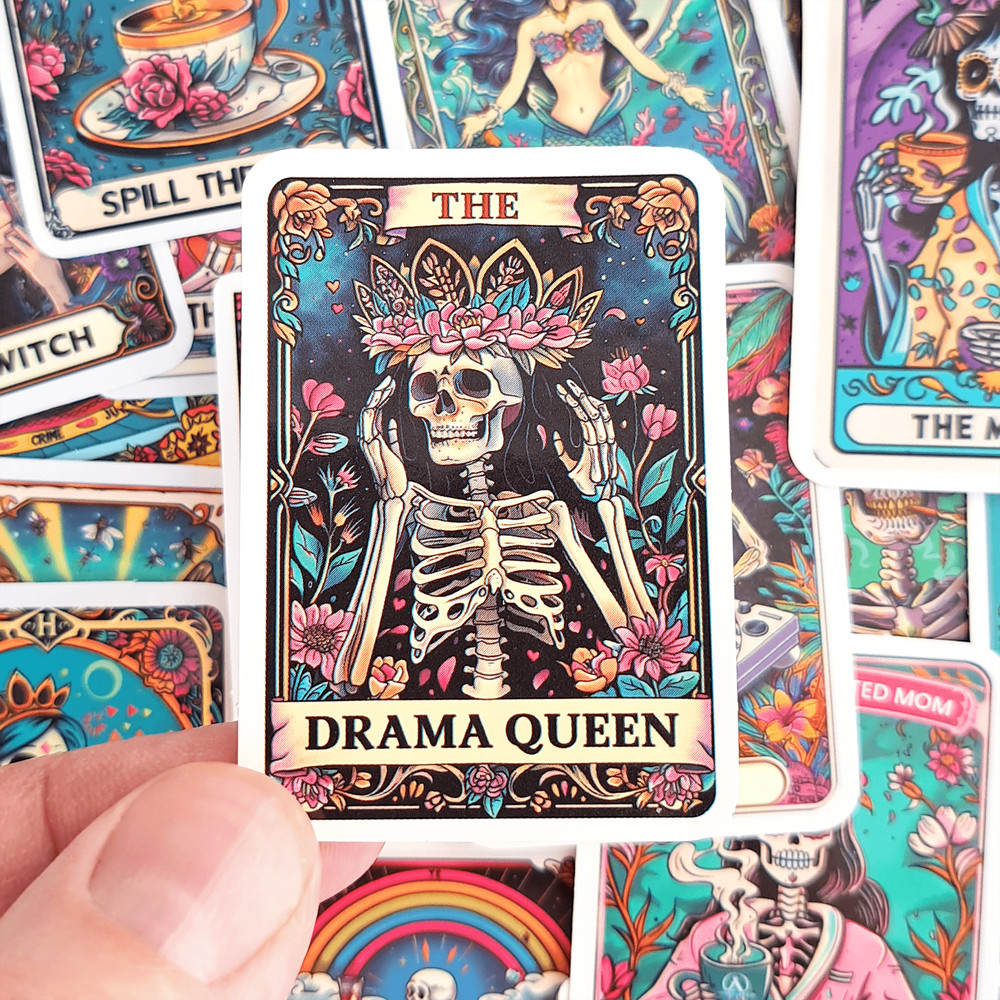 50 PCS Skeleton Tarot Cards Sticker Pack Funny Tarot Cards Stickers Sarcastic Skeleton Stickers Wom
