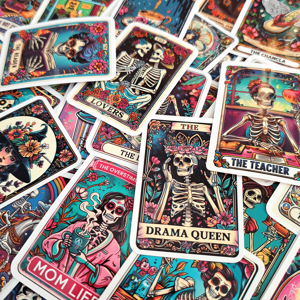50 PCS Skeleton Tarot Cards Sticker Pack Funny Tarot Cards Stickers Sarcastic Skeleton Stickers Wom