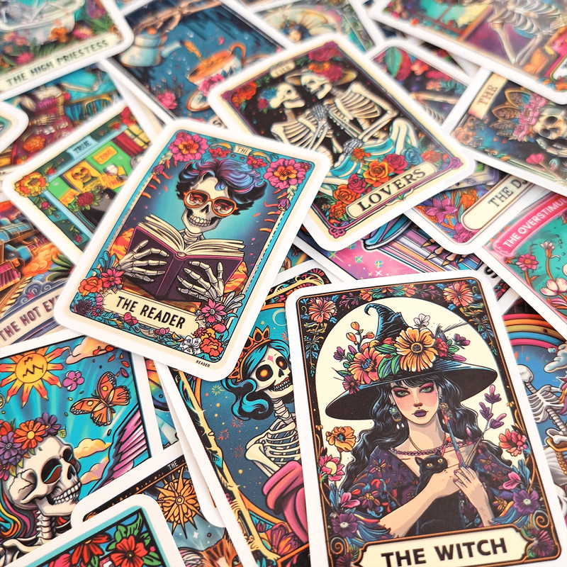 50 PCS Skeleton Tarot Cards Sticker Pack Funny Tarot Cards Stickers Sarcastic Skeleton Stickers Wom