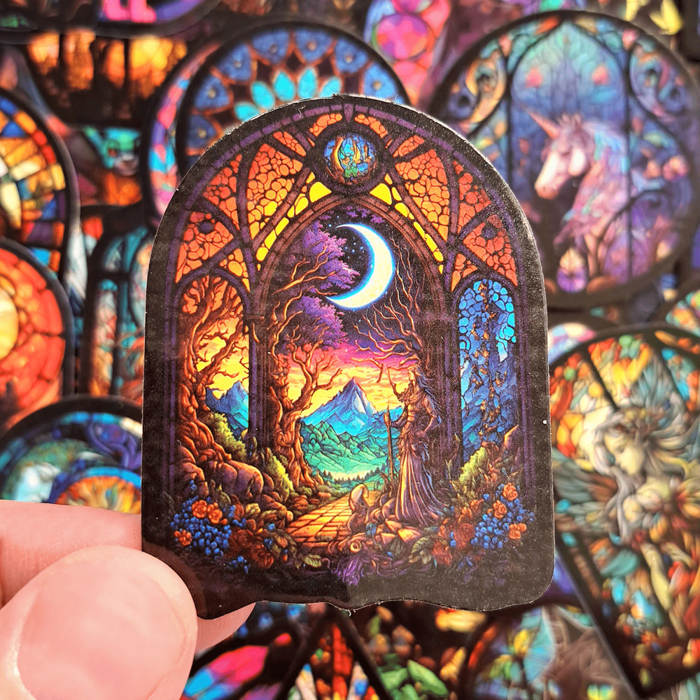 50 PCS Stained Glass Sticker Pack Gothic Glass Mosaic Stickers Kaleidoscope Stickers Colored Staine